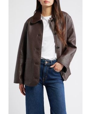 Rails Luis Faux Leather Jacket With Faux Shearling Collar - Blue