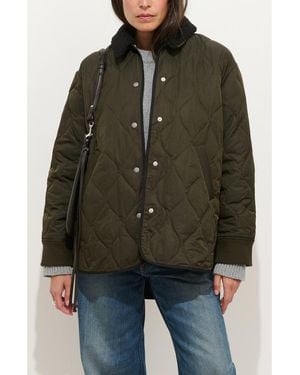 Alex Mill Wembley Quilted Bomber Jacket With Removable Faux Shearling Collar - Green