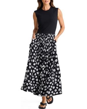 Brave+True Daphne Mixed Media Midi Dress - Black
