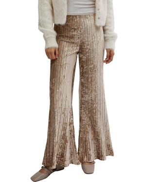 Free People Star Sign Ribbed Wide Leg Velvet Pants - Natural