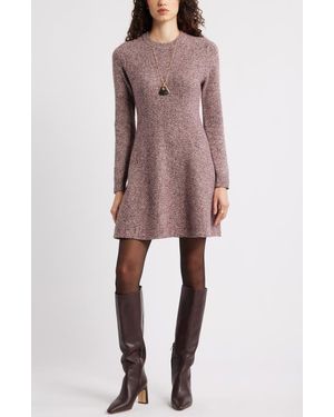 Nordstrom Marled Long Sleeve Wool & Cashmere Fit & Flare Minidress - Pink