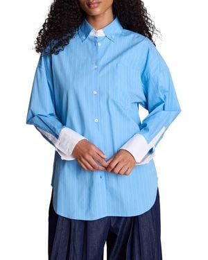 Kenneth Cole Pinstriped Cotton Button-Up Shirt - Blue