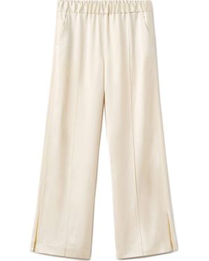 Mango Selection Satin Slit Hem Wide Leg Pants - Natural