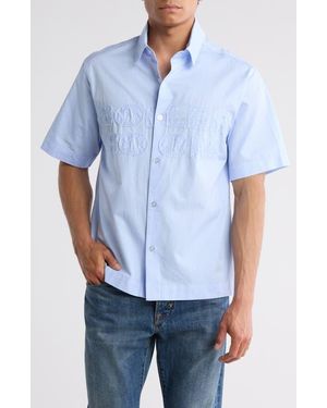 BOILER ROOM Logo Appliqué Short Sleeve Button-Up Shirt - Blue
