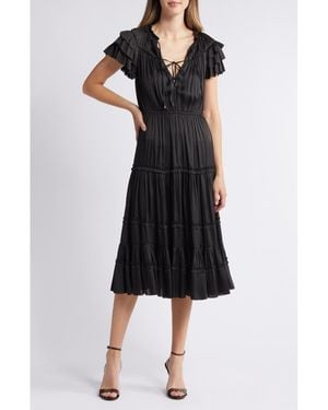 Sam Edelman Tiered Ruffle Satin Dress - Black