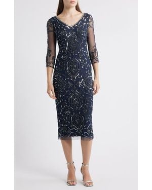 Pisarro Nights Sequin & Beaded Cocktail Sheath Dress - Blue