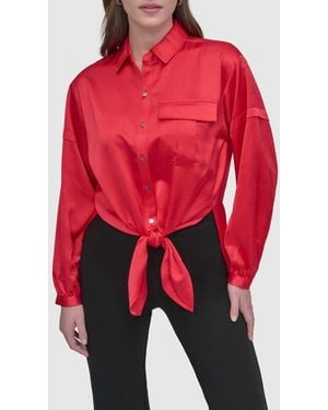 DKNY Tie Front Satin Shirt - Red