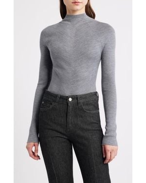 BOSS Foliora Virgin Wool Rib Funnel Neck Sweater - Gray
