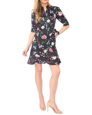 Cece Floral Print Wrap Dress - Black