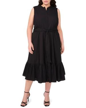 Halogen® Tie Front Cotton Midi Sundress - Black
