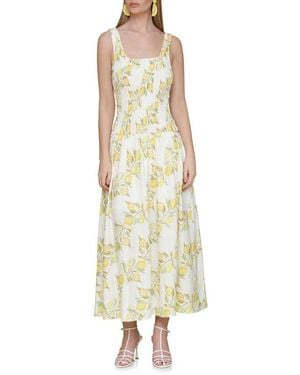 Avec Les Filles Smocked Sleeveless Fit & Flare Maxi Dress - White