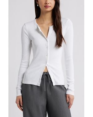 Open Edit Long Sleeve Rib Cardigan - Gray