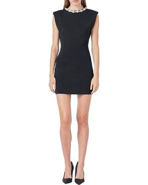 Endless Rose Embellished Padded Shoulder Minidress - Black