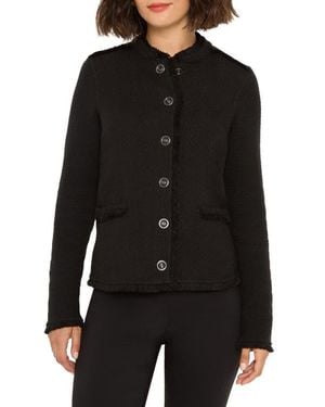 NIC+ZOE Military Fringe Mixed Knit Jacket - Black