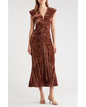 Astr Daisha Ruched Velour Midi Dress - Brown