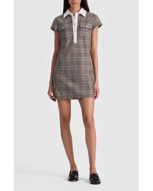 Alice + Olivia Darby Plaid Contrast Detail Minidress - Gray