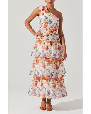 Astr Natali Floral Print One-Shoulder Tiered Dress - Multicolor