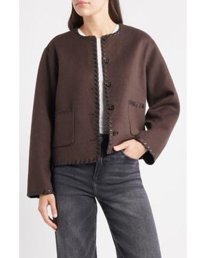 Rails Melanie Leather Whipstitch Wool Blend Jacket - Brown