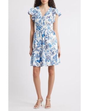 Eliza J Floral Print Tiered Dress - Blue