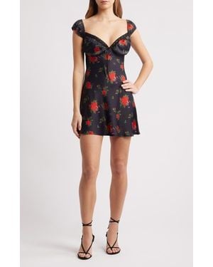 Rare London Rose Print Minidress - Black