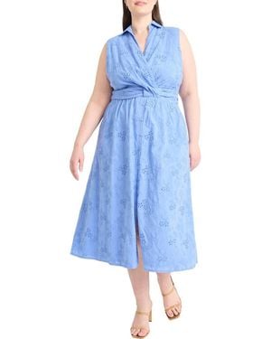 Maggy London Eyelet Front Wrap Sleeveless Maxi Dress - Blue