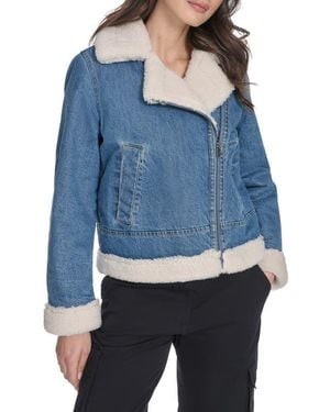 Levi's Faux Shearling Lined Denim Moto Jacket - Blue