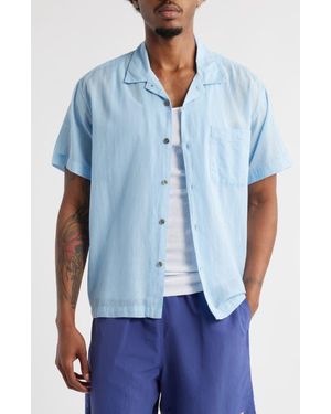 Obey Donnie Stripe Short Sleeve Cotton Button-Up Shirt - Blue