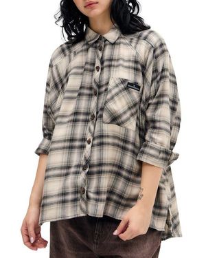 BDG Brendan Check Oversize Button-Up Shirt - Gray