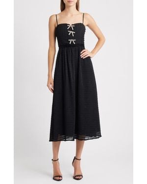 Moon River Crystal Bow Detail Metallic Dress - Black