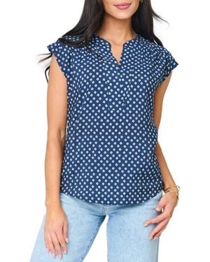 Gibsonlook Split Neck Cap Sleeve High-Low Top - Blue