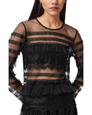 AllSaints Arlea Ruffle Tulle Top - Black