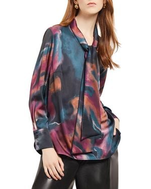 Misook Tie Neck Crêpe De Chine Blouse - Blue
