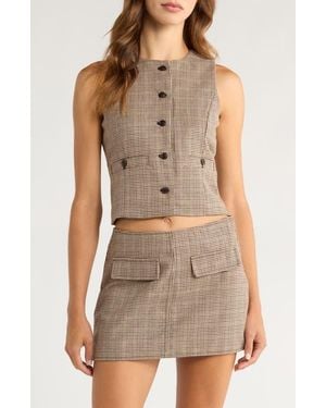 Blank NYC Plaid Crop Vest - Brown