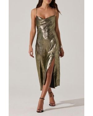 Astr Gaia Metallic Midi Dress - Green