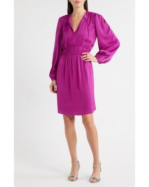 BOSS Decly Tie Neck Long Sleeve Dress - Pink