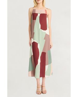 Luxely Abstract Print Shift Dress - Red
