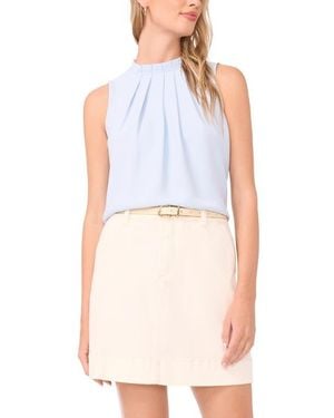 Vince Camuto Pleated Mock Neck Woven Top - White