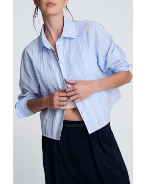 Kenneth Cole Stripe Crop Tuxedo Button-Up Shirt - Blue