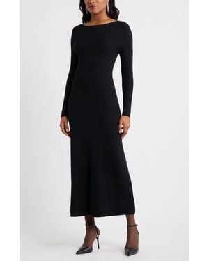 Open Edit Long Sleeve Rib Maxi Dress - Black