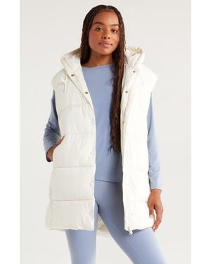 Zella Longline Hooded Puffer Vest - Blue