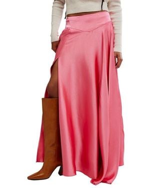 Free People Chilco Side Slit Satin Maxi Skirt - Pink