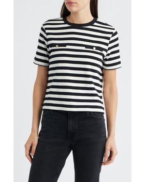 Mavi Stripe Cotton T-Shirt - Black