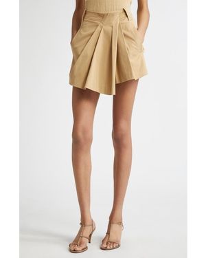 A.L.C. Brody Asymmetric Pleat Front Stretch Cotton Shorts - Natural