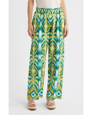 FARM Rio Tropical Tapestry Wide Leg Linen Blend Pants - Green