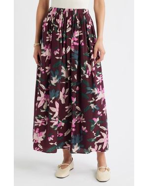 Caslon Print Pleated Maxi Skirt - Red