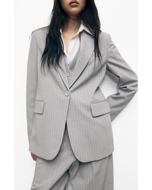 Mango Pinstripe Suit Jacket - Gray