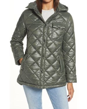 Sam Edelman Water Repellent Diamond Quilted Jacket With Removable Hood - Green