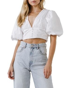 Endless Rose Puff Sleeve Corset Crop Top - White