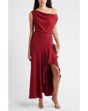 Chelsea28 Cascading Ruffle Crepe One-Shoulder Gown - Red