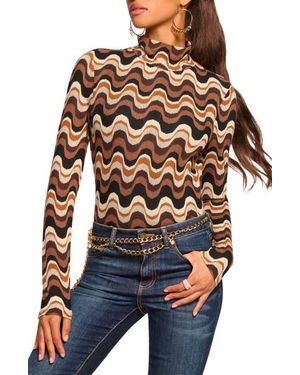 Ramy Brook Prudence Swirl Mock Neck Top - Multicolor